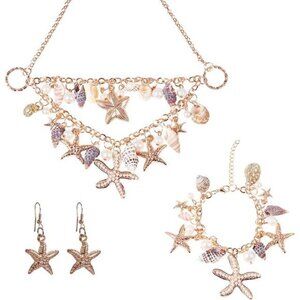 3-in-1 Mermaid Jewelry Set – Necklace, Bracelets, Earrings, Sea Shell & Starfish